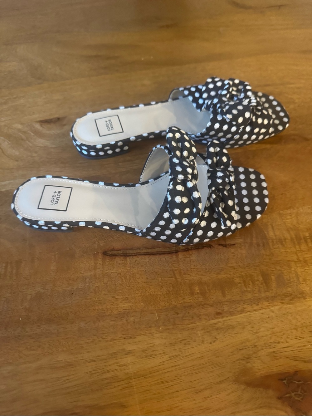 Lord & Taylor Black and White Polka Dot Knot Mule Slides